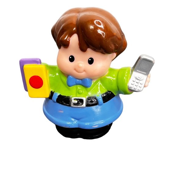 Fisher Price Little People Replacement Figure Boy Cell Phone Letters Bow Tie Bel - Picture 1 of 5